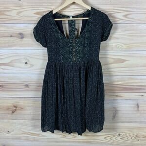 Free People Sundoll Dress Women Small‎ Babydoll Mini Dark Aztec Boho Whimsigoth